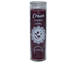 purple unscented 7 day jar candle used for meditation & crown chakra balance.