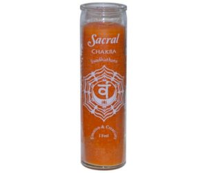 Orange unscented 7 day jar candle used for meditation and sacral chakra balance